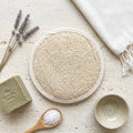 Round Loofah Pad with Cotton Terry Back and Hand Strap